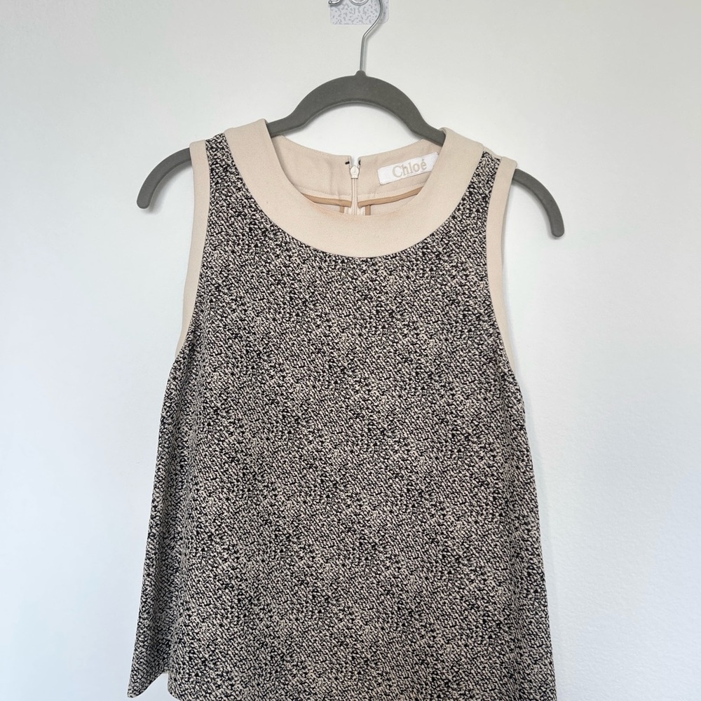Chloé Tweed Sleeveless Top Beige Black Textured Knit